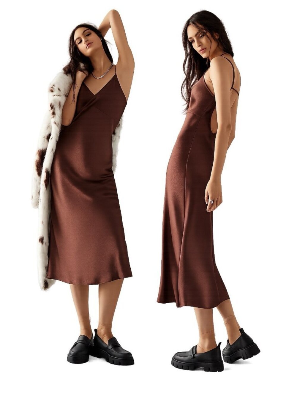 Intimately Free People Simply Biased Textured Open Back Slip Dress Brown XL NEW